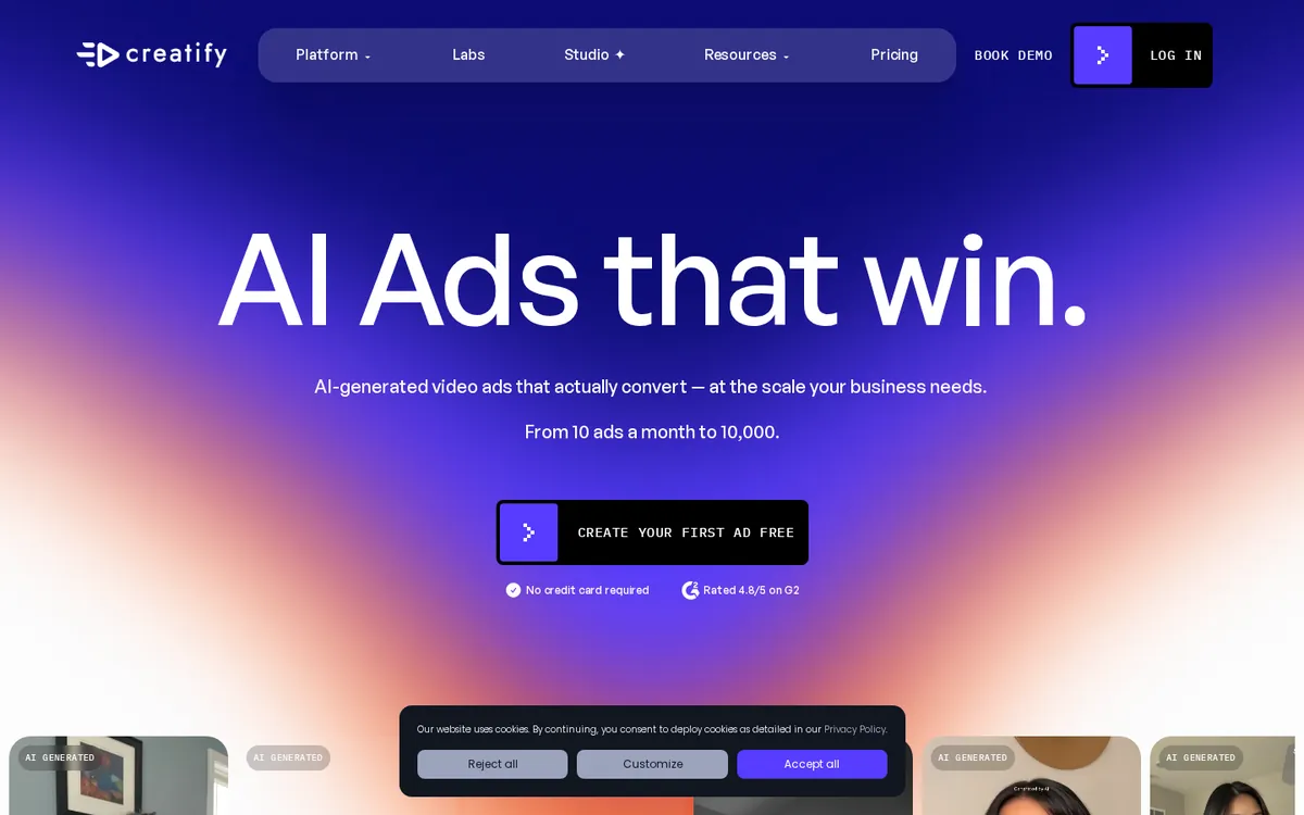 Creatify's homepage