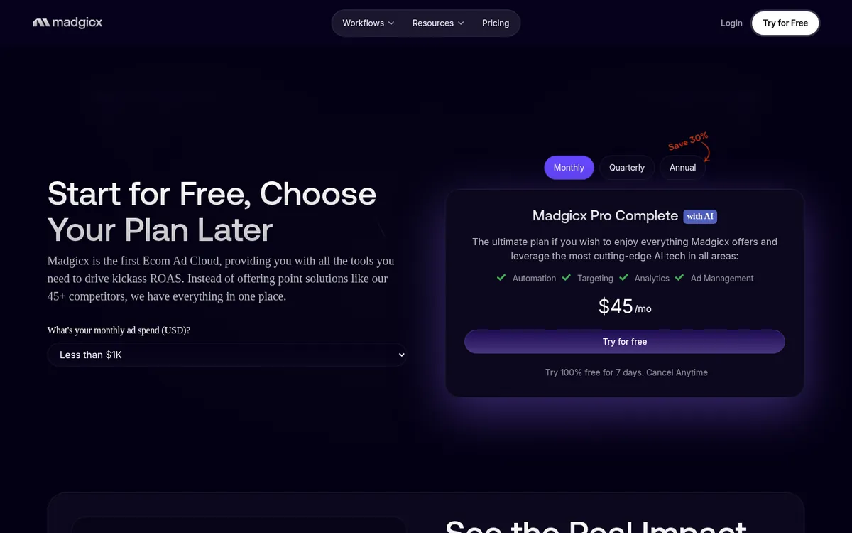 Madgicx's pricing page