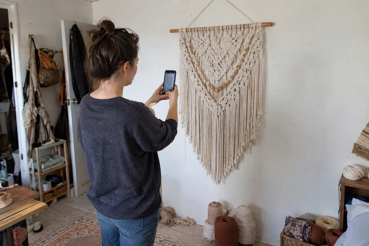 An owner filming their own work on a phone for an ad